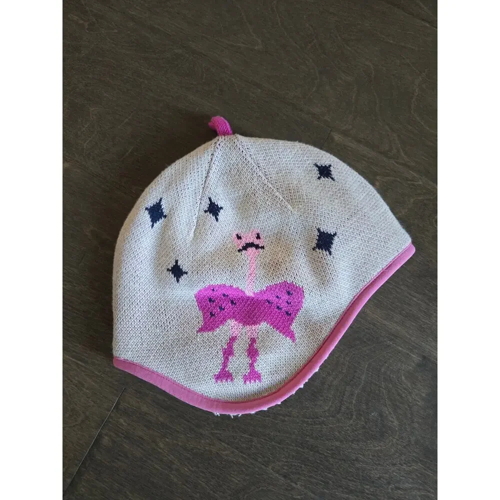 Patagonia Baby Knit Hat Pink Fleece Lined Ostrich Graphic